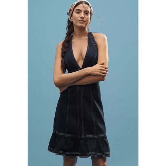 NWT Anthropologie Pilcro Halter Deep-V Seamed Open-Back Mini Dress $158 X-LARGE - Picture 4 of 5